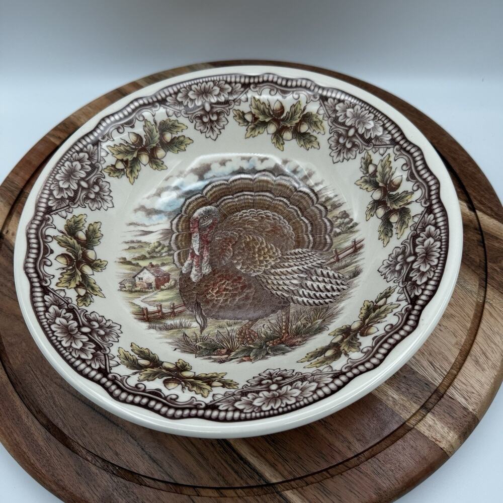 The Victorian English Pottery Harvest Thanksgiving Turkey Deep Serving Bowl 10.5